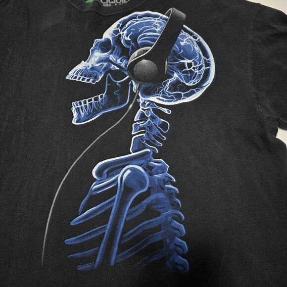 Liquid Blue Electric Skeleton Headphone T-Shirt Streetwear Y2k Grunge Men's XL - Picture 2 of 6